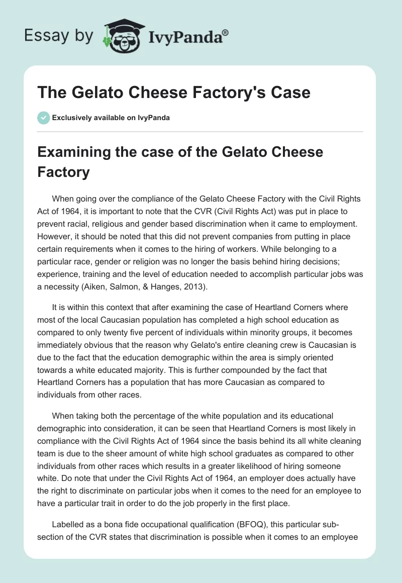 The Gelato Cheese Factory's Case. Page 1