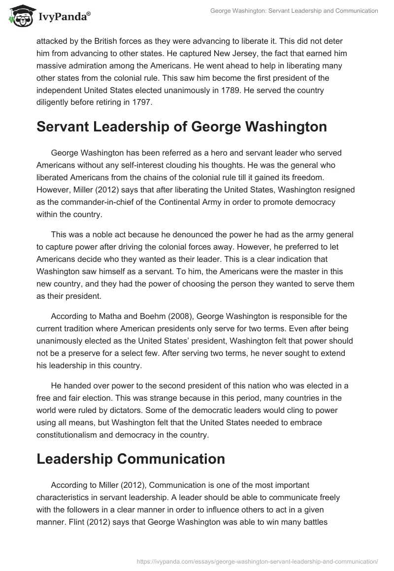 George Washington: Servant Leadership and Communication. Page 2