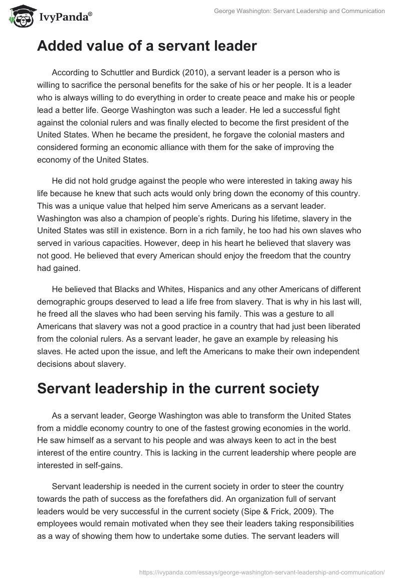 George Washington: Servant Leadership and Communication. Page 4