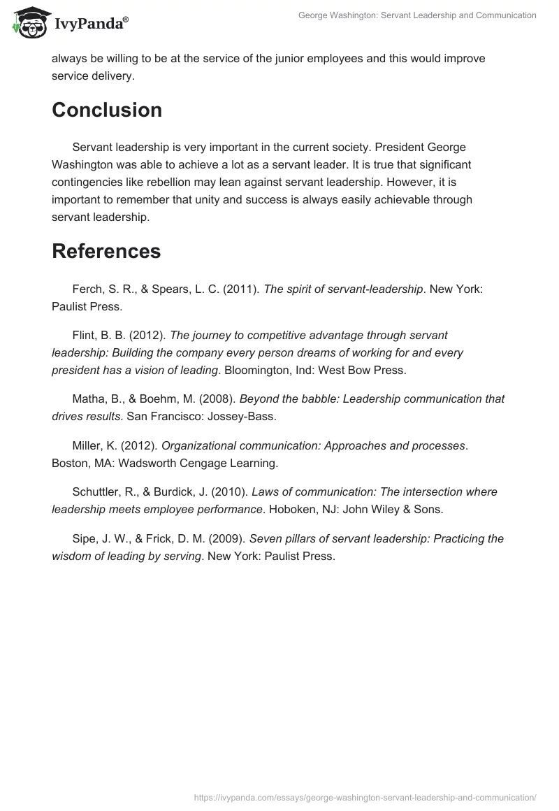 George Washington: Servant Leadership and Communication. Page 5