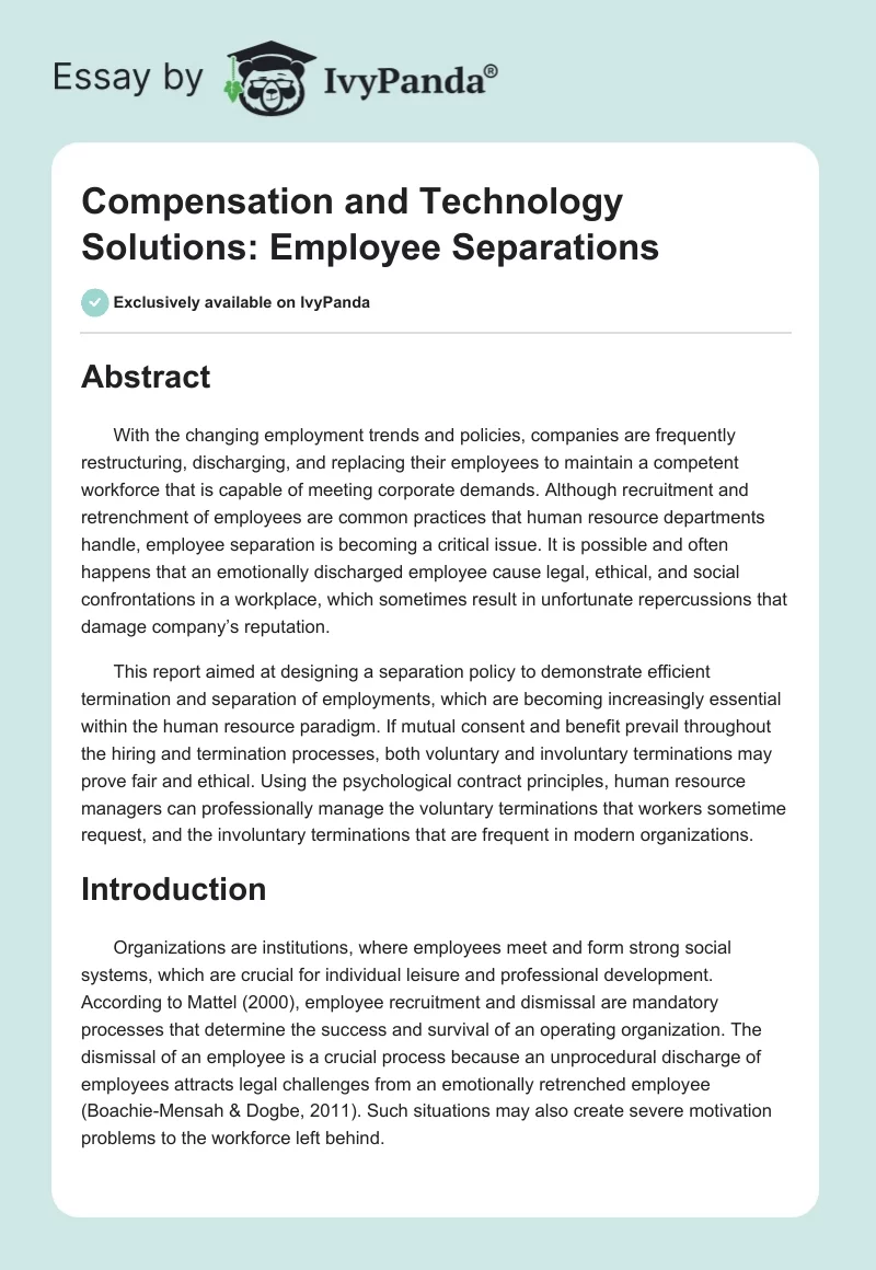 Compensation and Technology Solutions: Employee Separations. Page 1