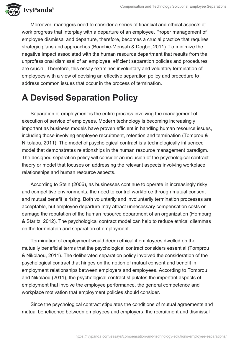 Compensation and Technology Solutions: Employee Separations. Page 2