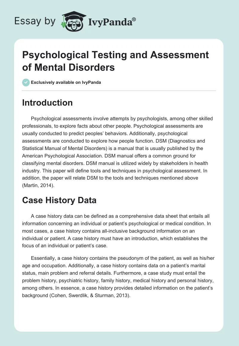 Psychological Testing and Assessment of Mental Disorders. Page 1