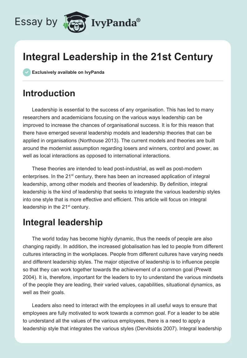 Integral Leadership in the 21st Century. Page 1