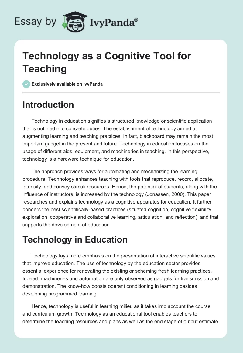 Technology as a Cognitive Tool for Teaching. Page 1