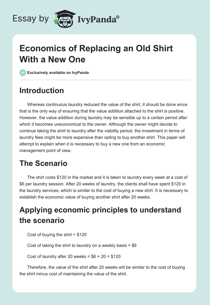 Economics of Replacing an Old Shirt With a New One. Page 1