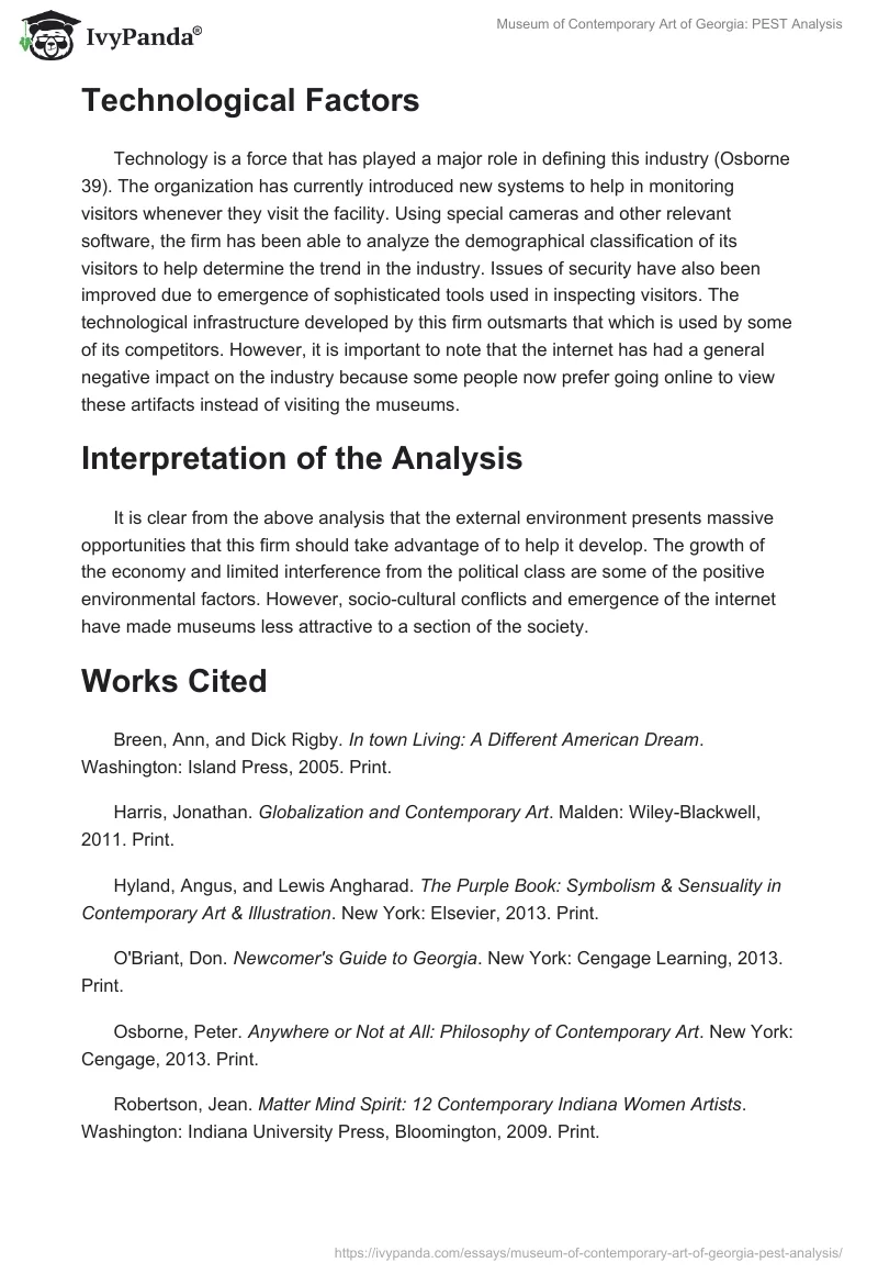 Museum of Contemporary Art of Georgia: PEST Analysis. Page 3