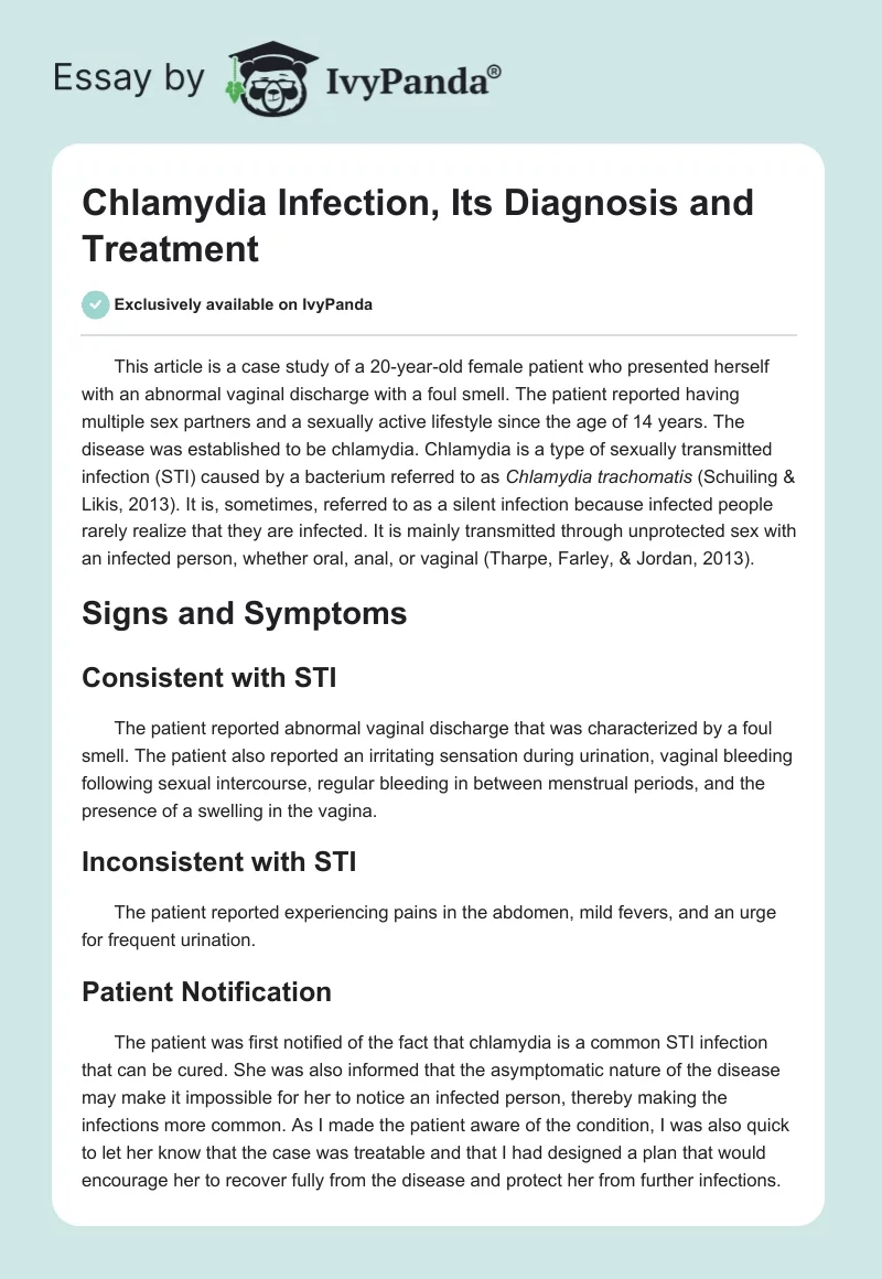 Chlamydia Infection, Its Diagnosis and Treatment. Page 1