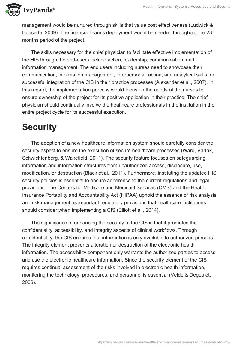 Health Information System's Resources and Security. Page 2