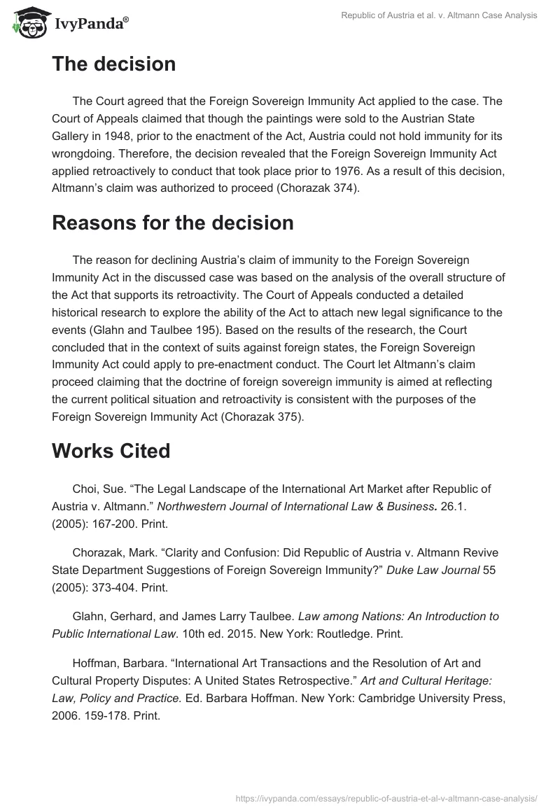 Republic of Austria et al. v. Altmann Case Analysis. Page 2