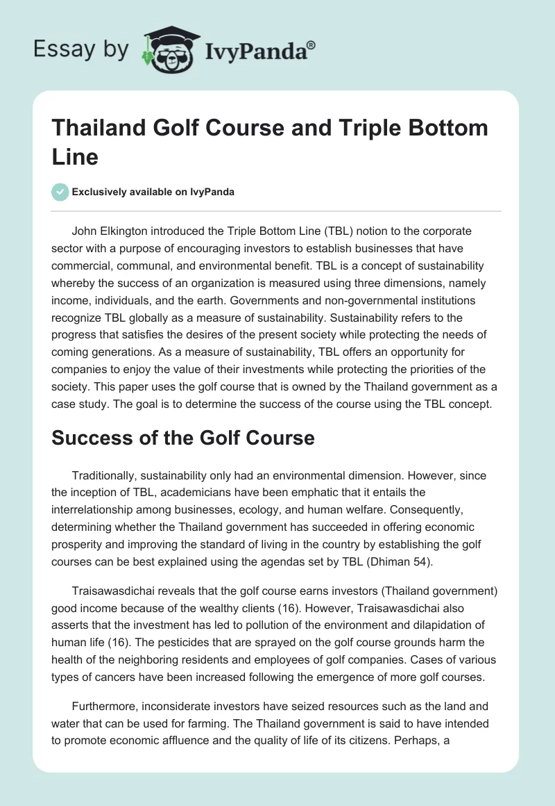 Thailand Golf Course and Triple Bottom Line. Page 1