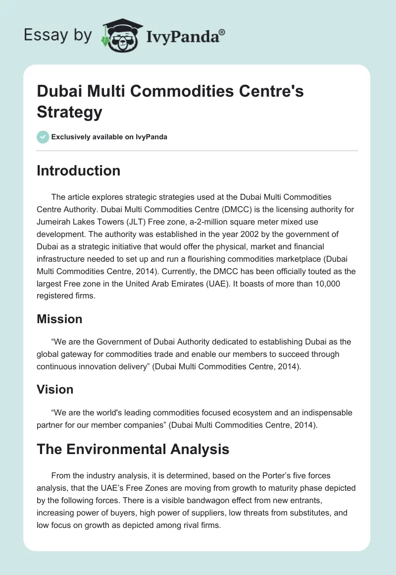 Dubai Multi Commodities Centre's Strategy. Page 1