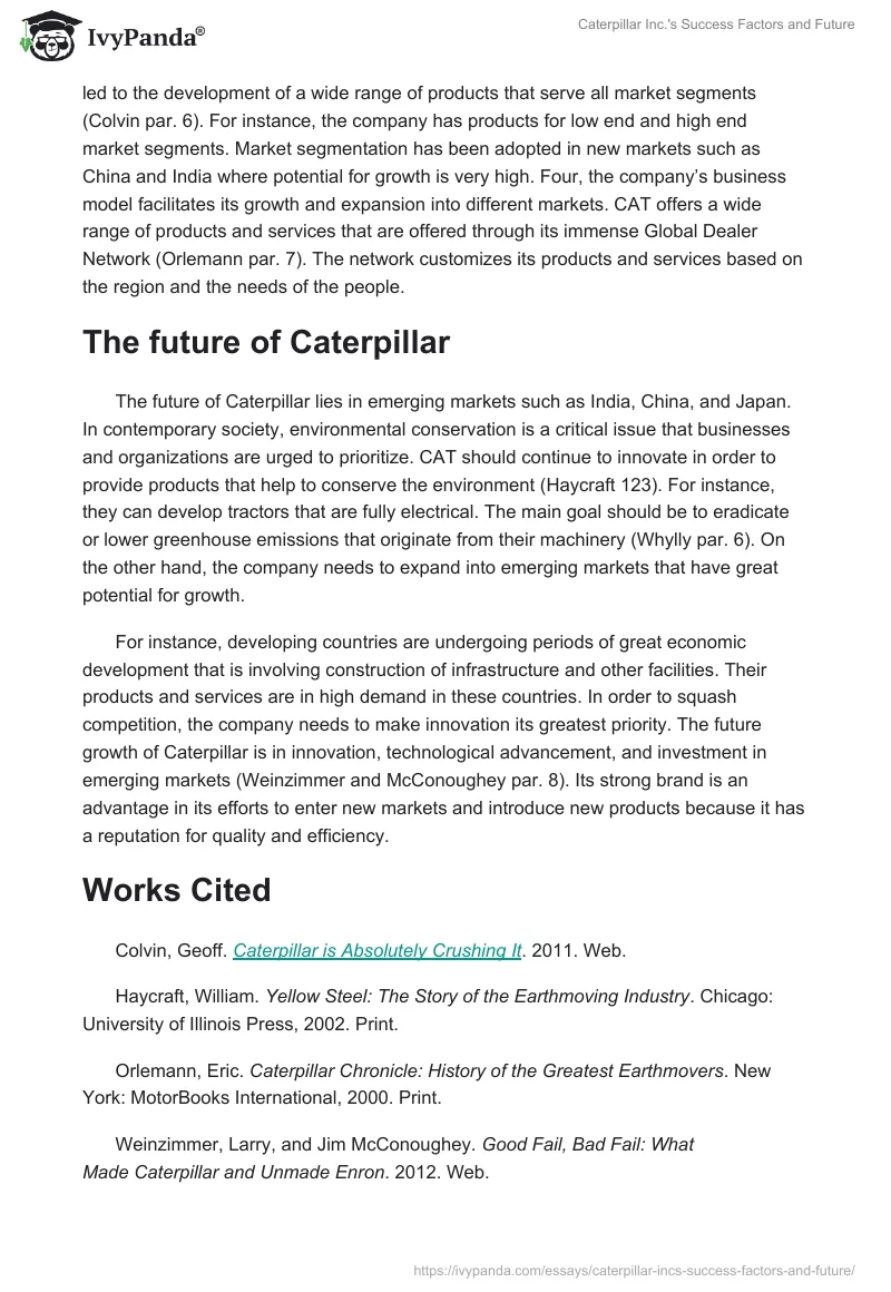 Caterpillar Inc.'s Success Factors and Future. Page 2