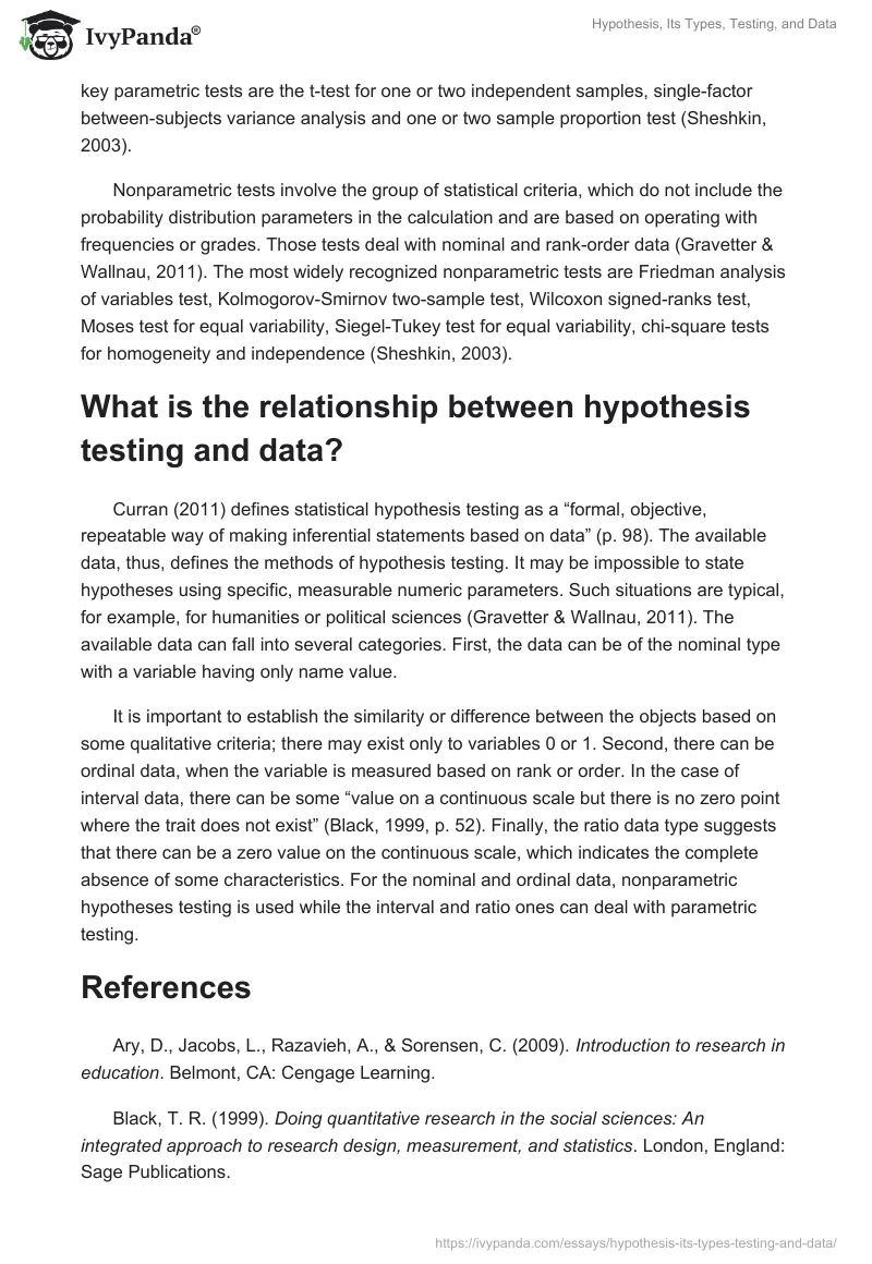 Hypothesis, Its Types, Testing, and Data. Page 2