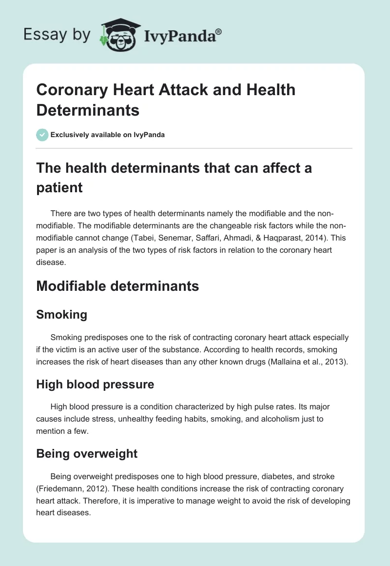 Coronary Heart Attack and Health Determinants. Page 1