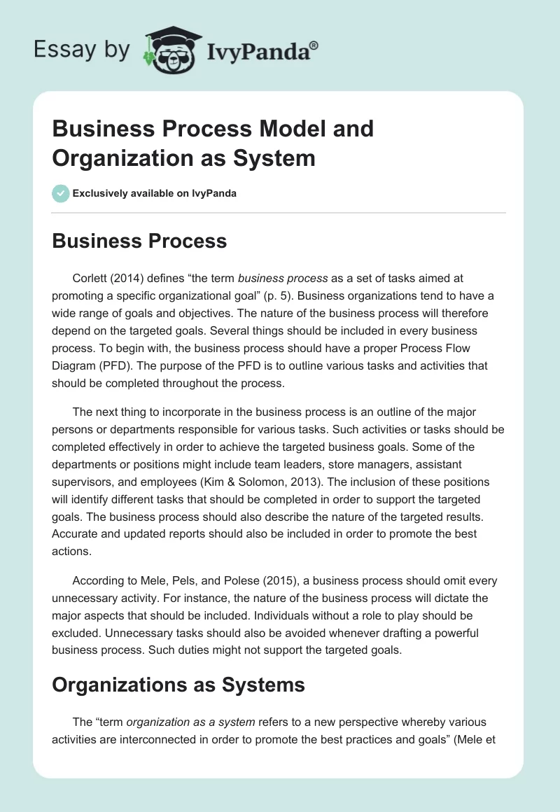 Business Process Model and Organization as System. Page 1