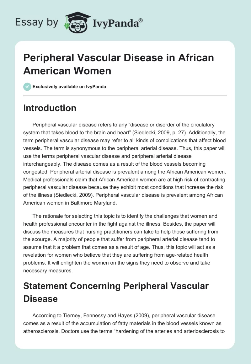 Peripheral Vascular Disease in African American Women. Page 1