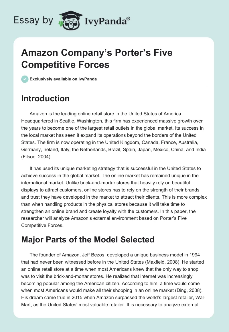 Amazon Company’s Porter’s Five Competitive Forces. Page 1