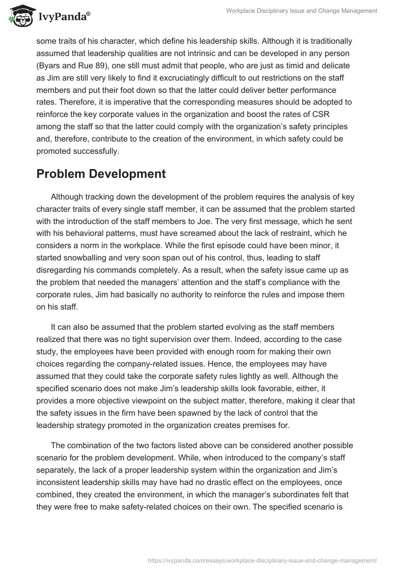 Workplace Disciplinary Issue and Change Management. Page 2