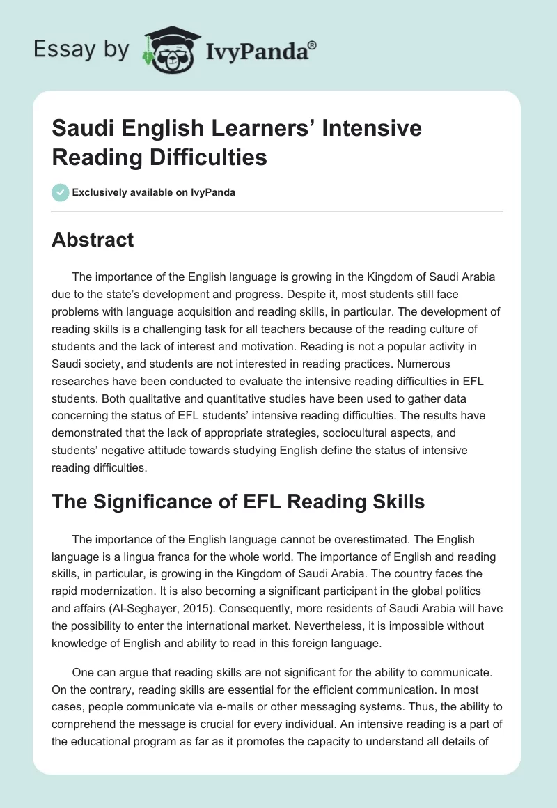 Saudi English Learners’ Intensive Reading Difficulties. Page 1