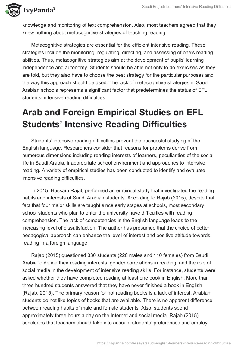 Saudi English Learners’ Intensive Reading Difficulties. Page 4