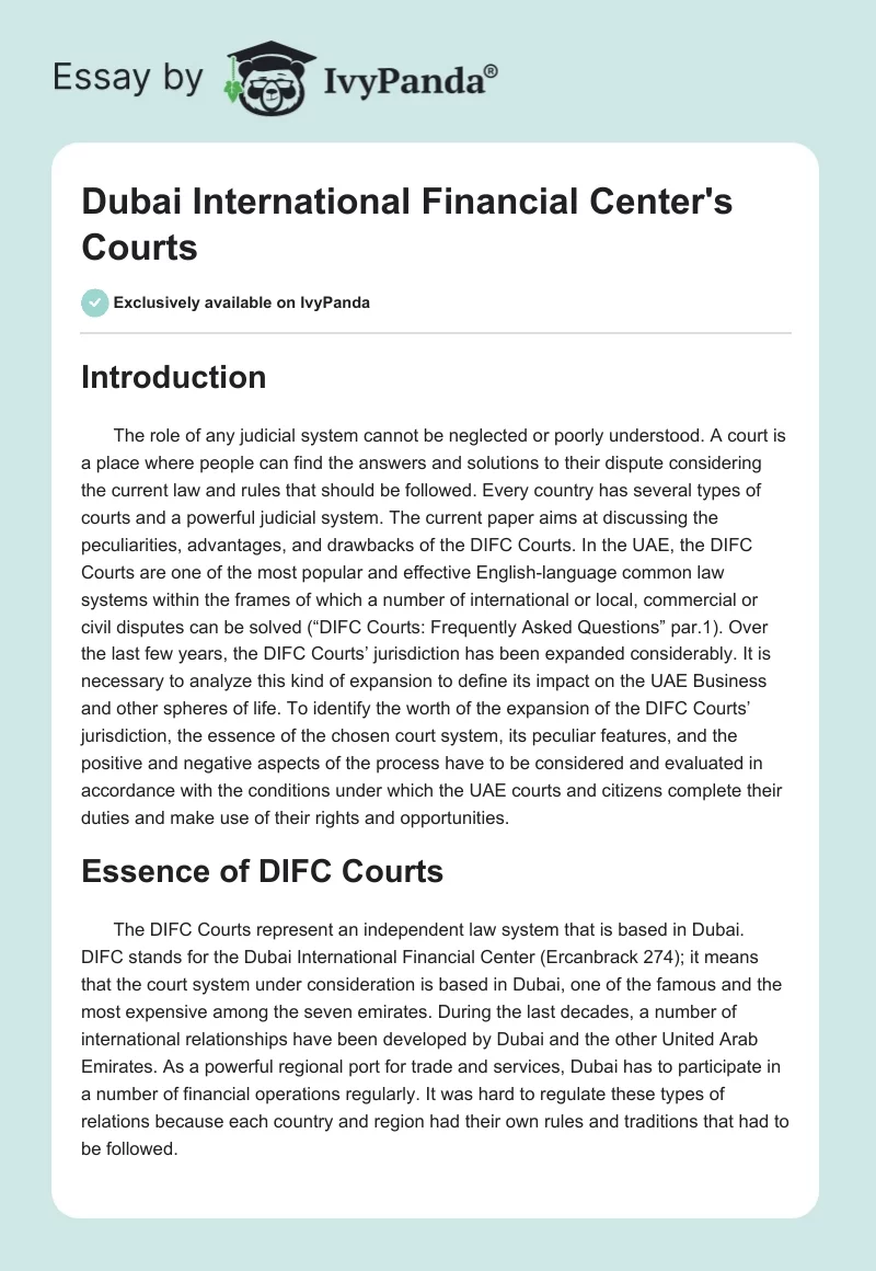 Dubai International Financial Center's Courts. Page 1