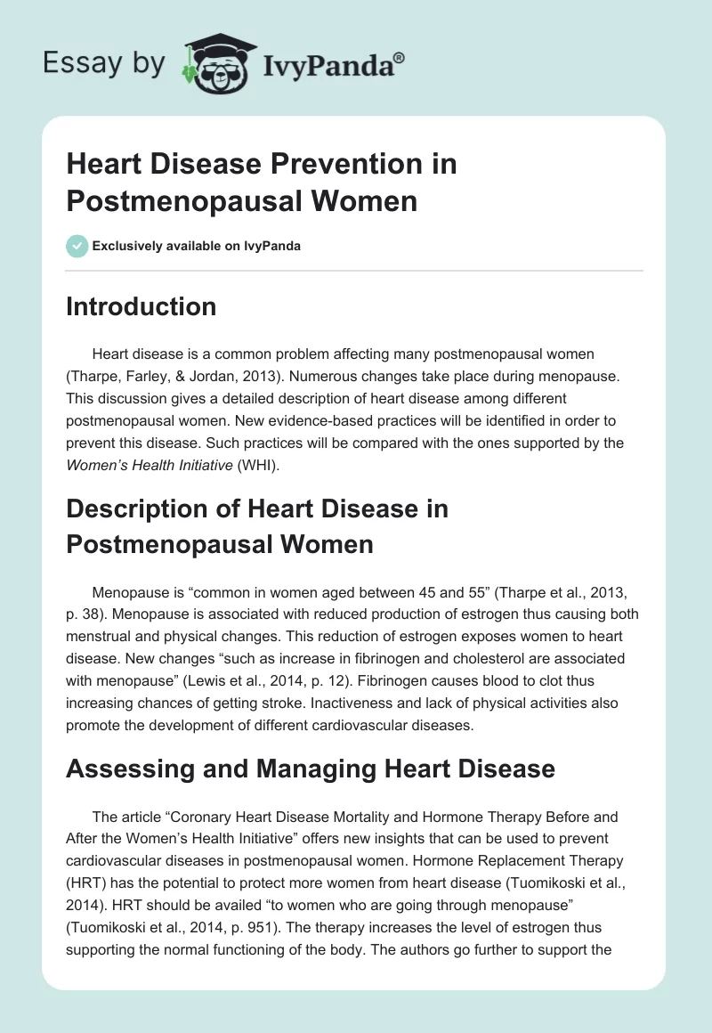 Heart Disease Prevention in Postmenopausal Women. Page 1