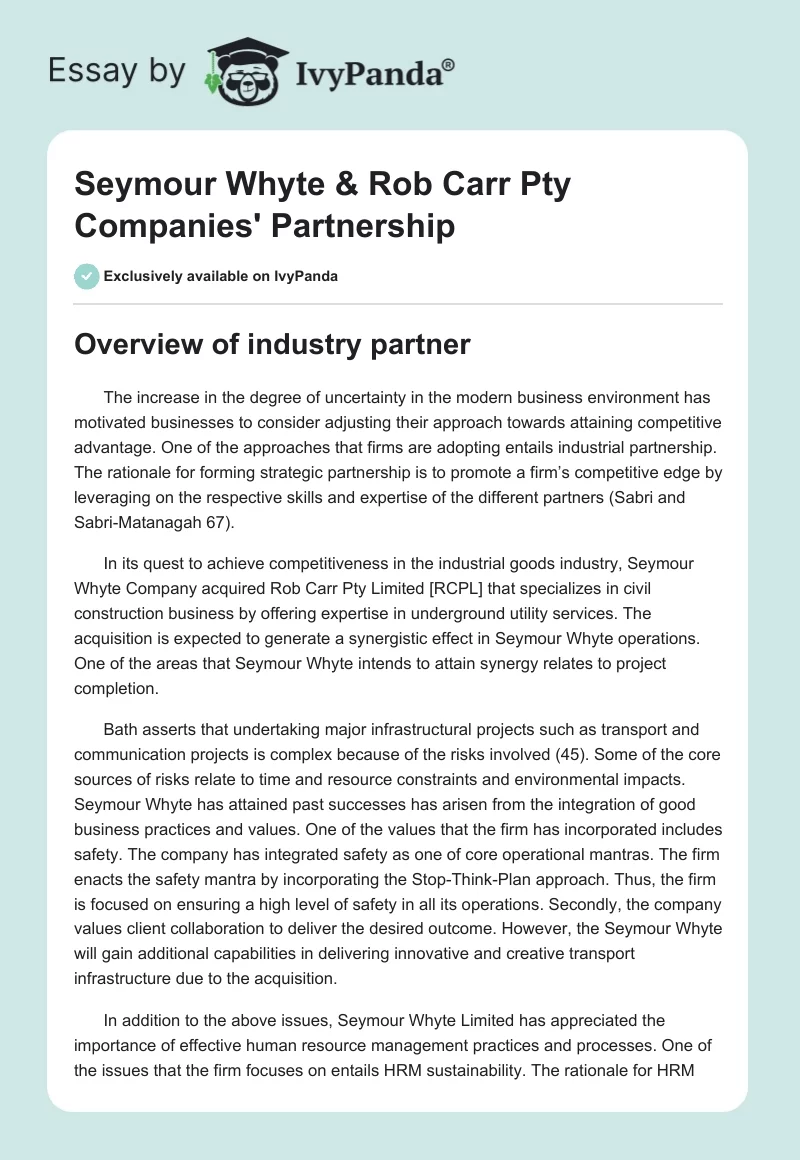 Seymour Whyte & Rob Carr Pty Companies' Partnership. Page 1