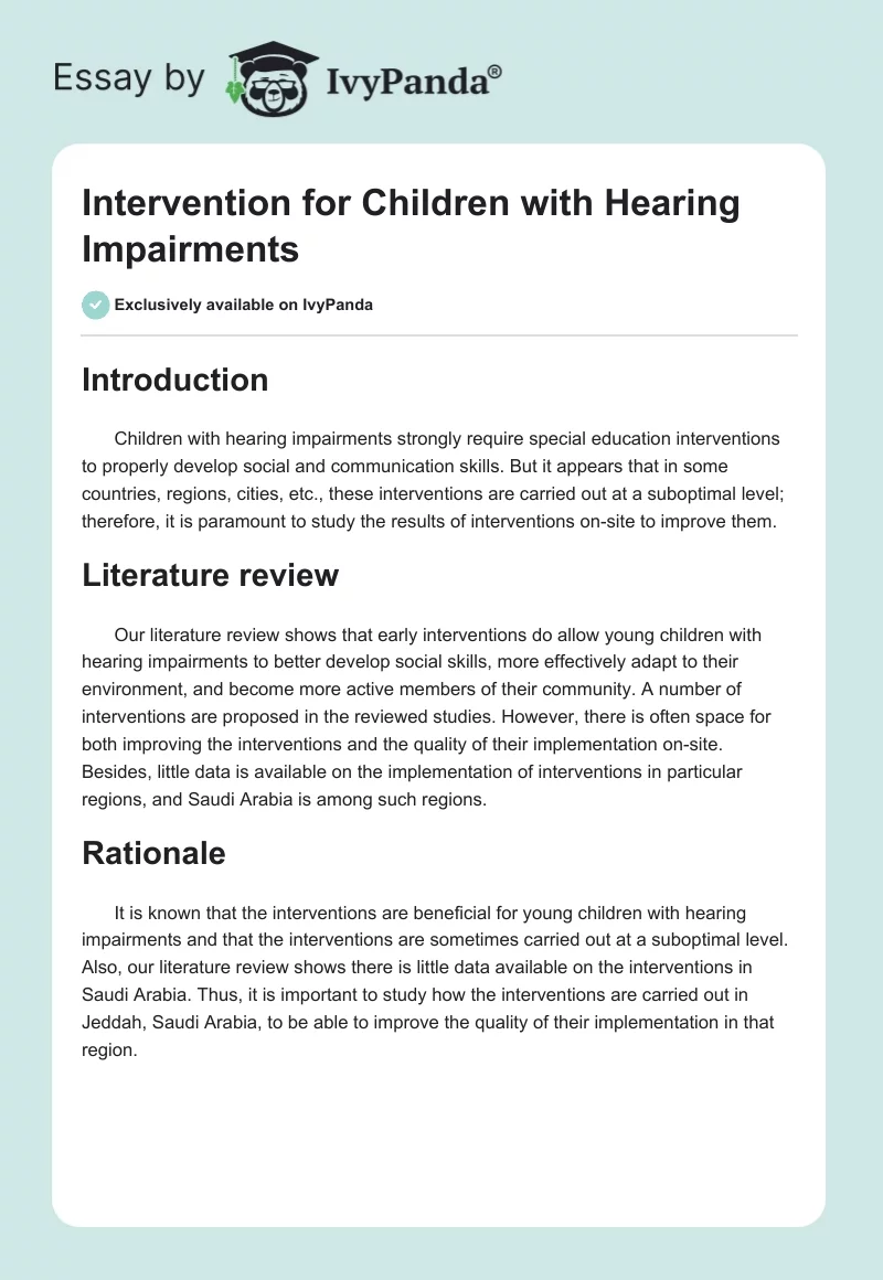 Intervention for Children with Hearing Impairments. Page 1