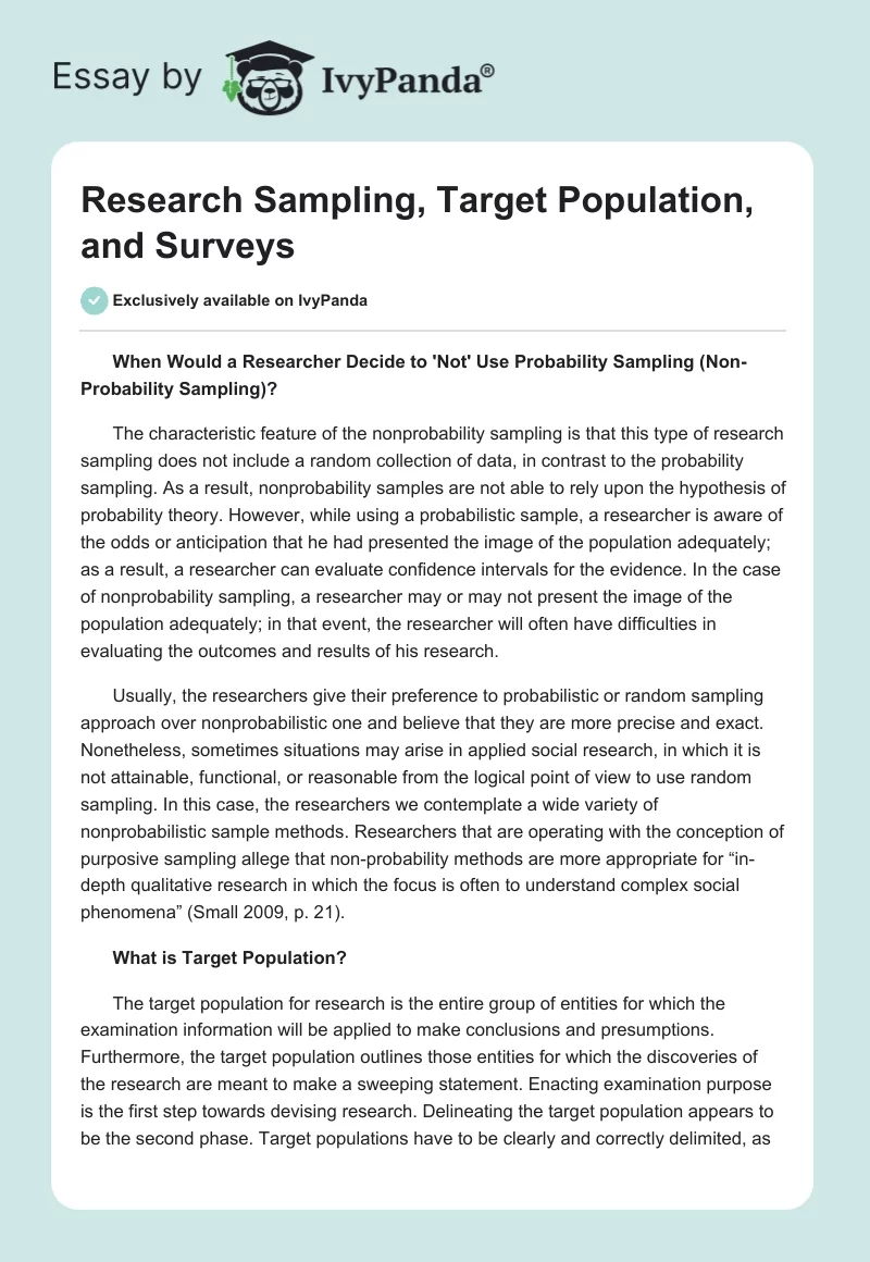 Research Sampling, Target Population, and Surveys. Page 1