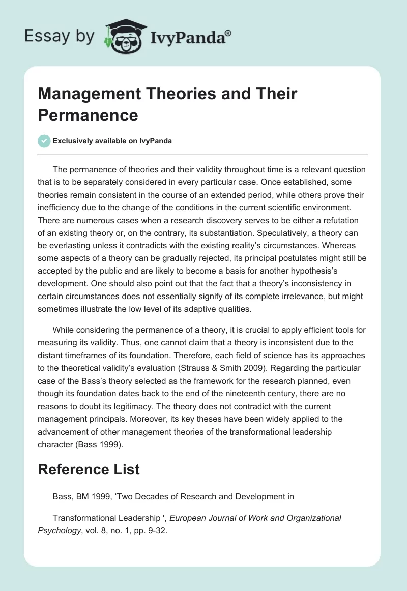 Management Theories and Their Permanence. Page 1