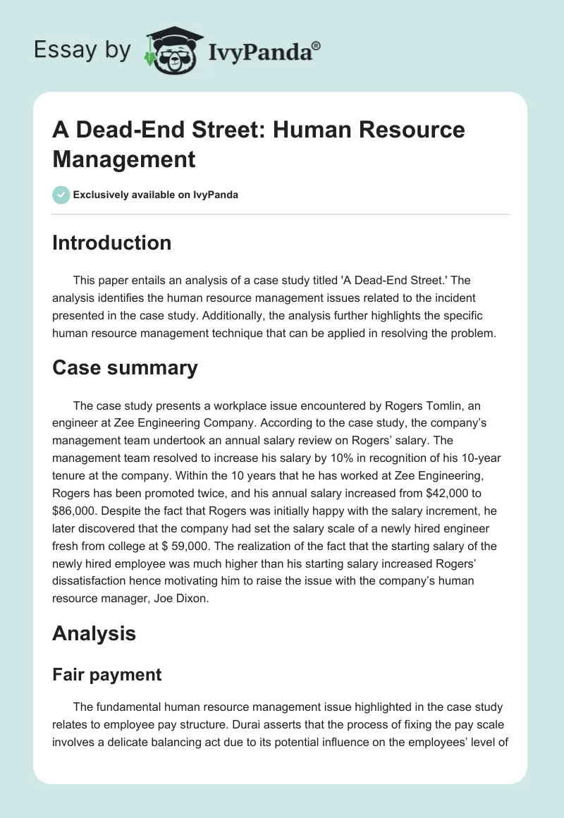 "A Dead-End Street": Human Resource Management. Page 1