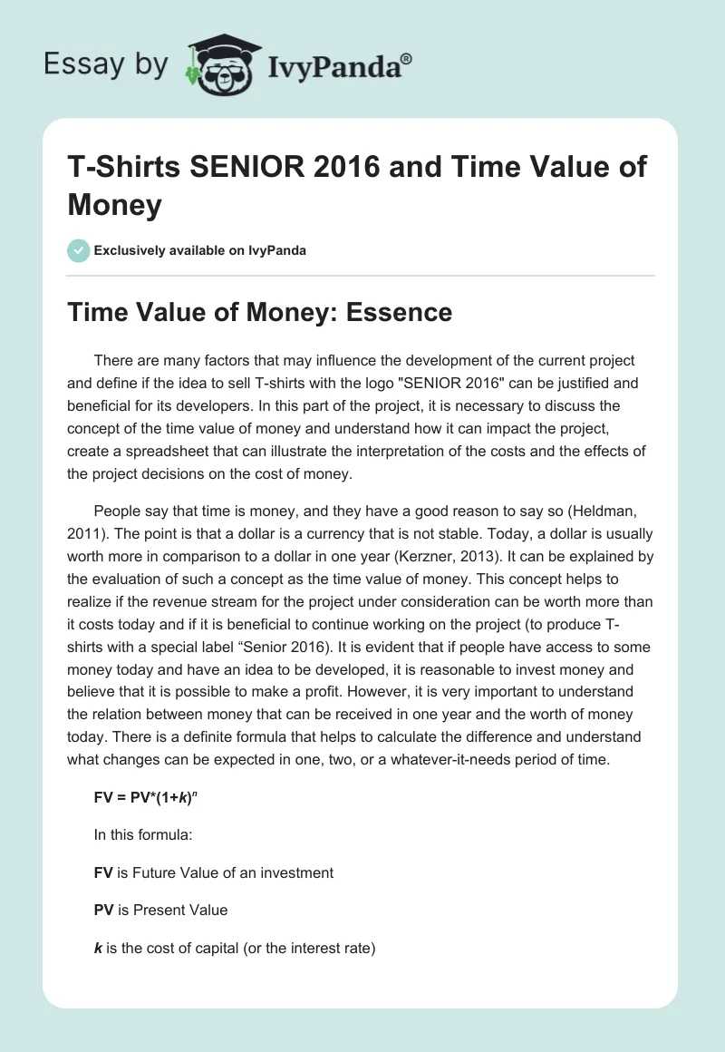 T-Shirts "SENIOR 2016" and Time Value of Money. Page 1