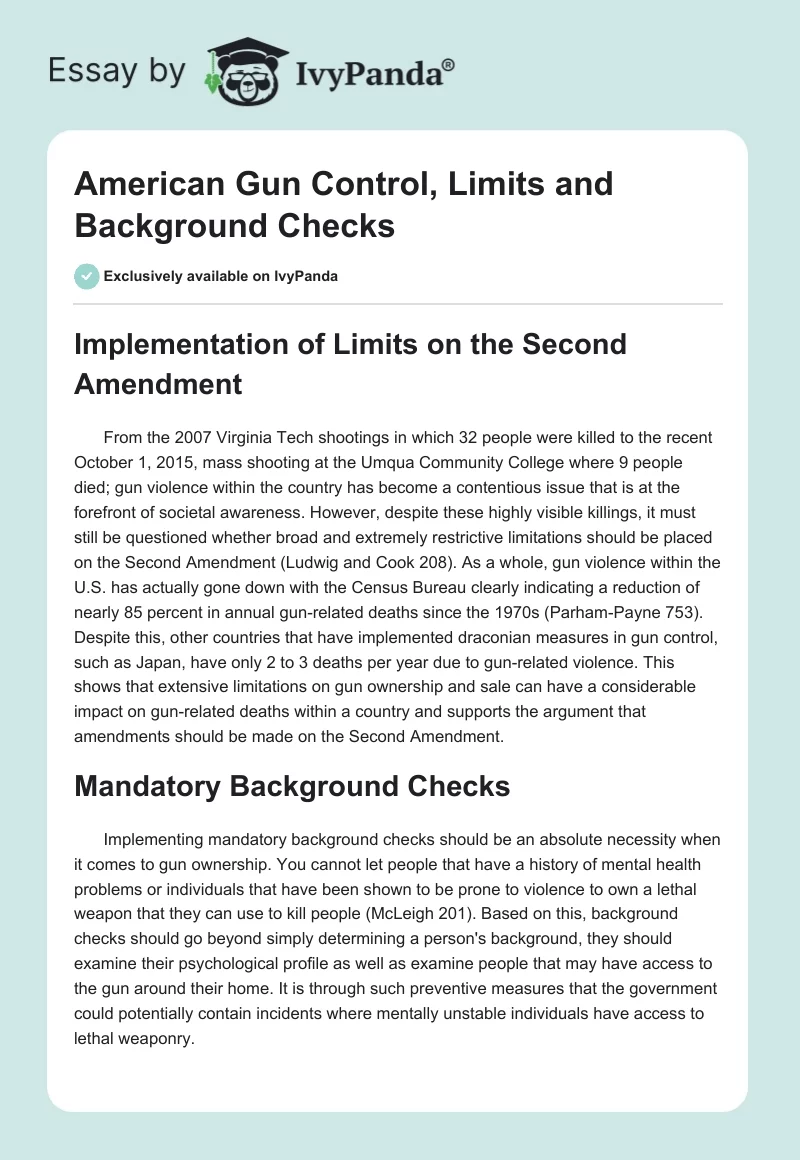 American Gun Control, Limits and Background Checks. Page 1