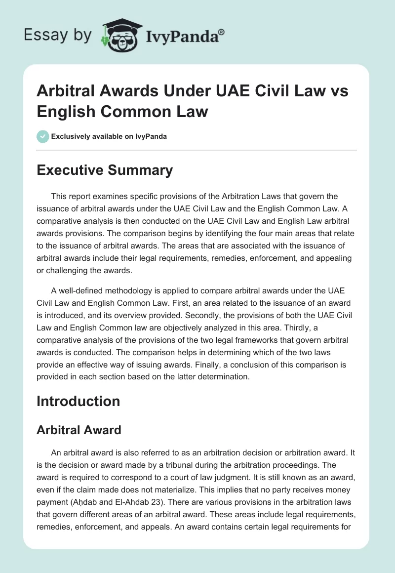 Arbitral Awards Under UAE Civil Law vs English Common Law. Page 1