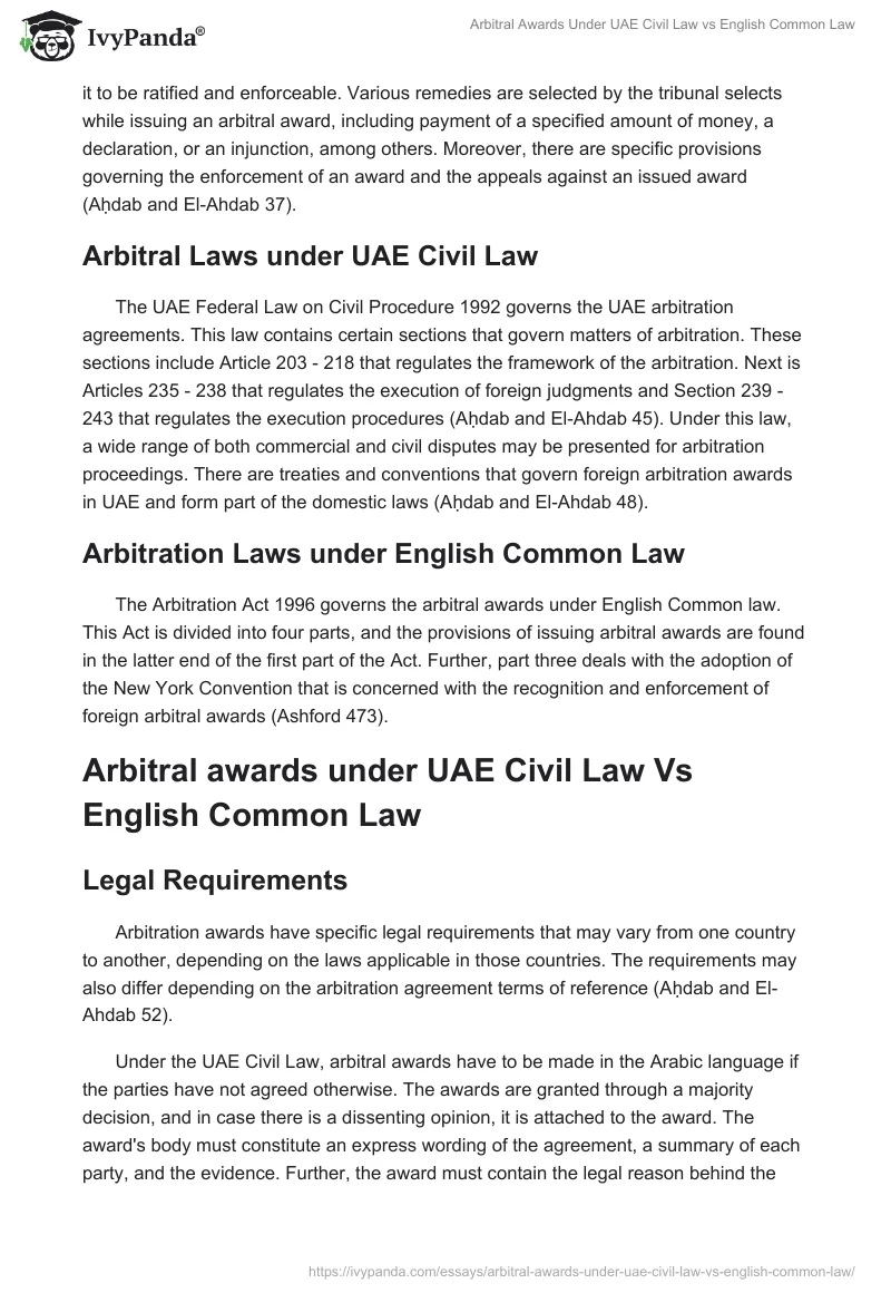 Arbitral Awards Under UAE Civil Law vs English Common Law. Page 2