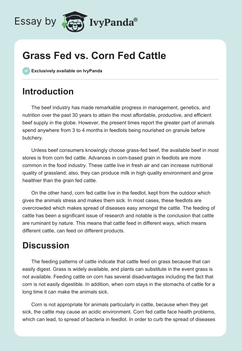 Grass Fed vs. Corn Fed Cattle. Page 1
