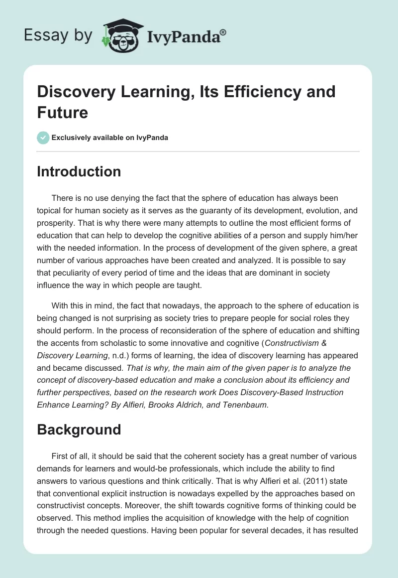 Discovery Learning, Its Efficiency and Future. Page 1