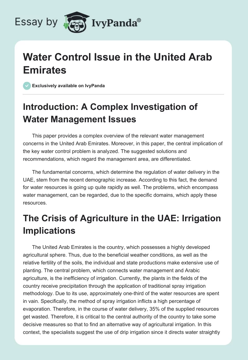 Water Control Issue in the United Arab Emirates. Page 1