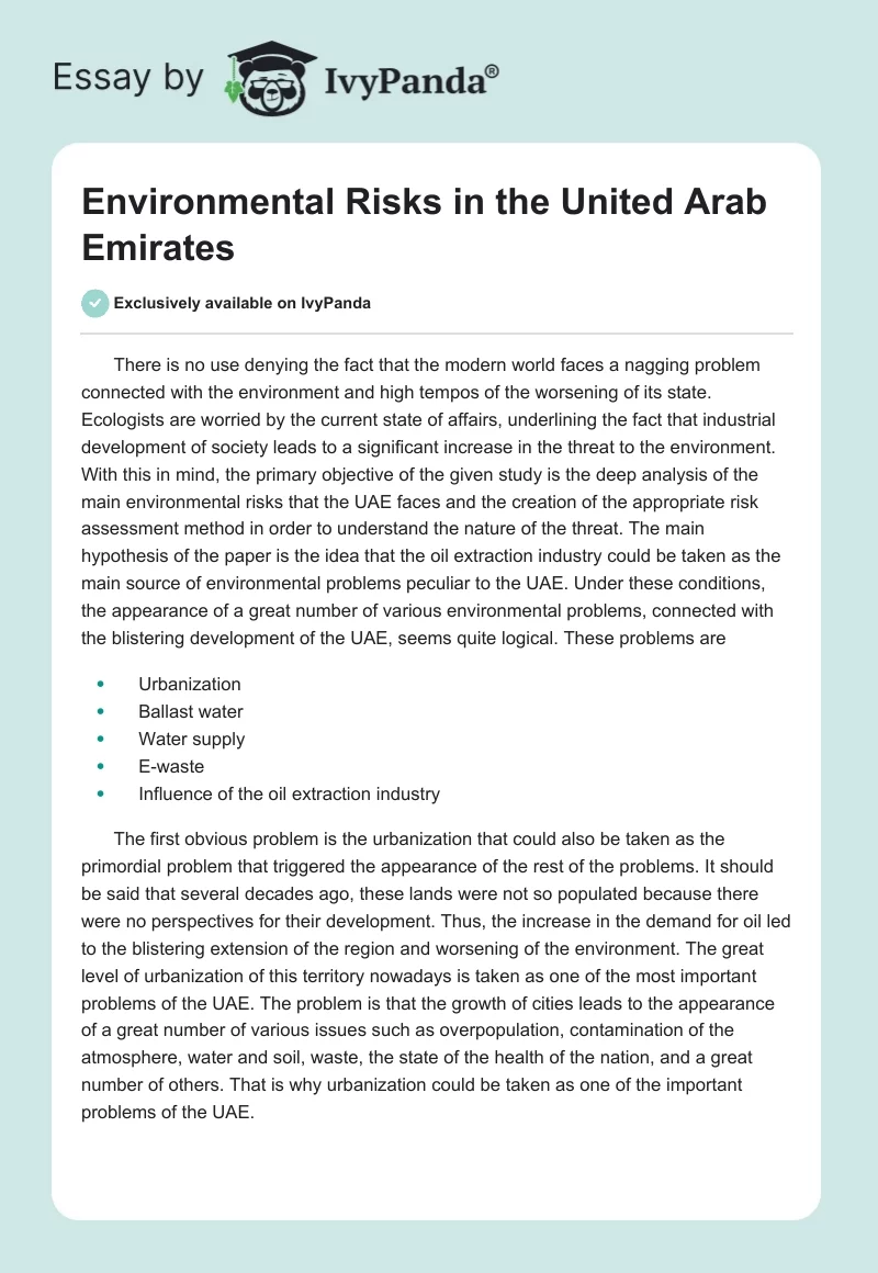 Environmental Risks in the United Arab Emirates. Page 1
