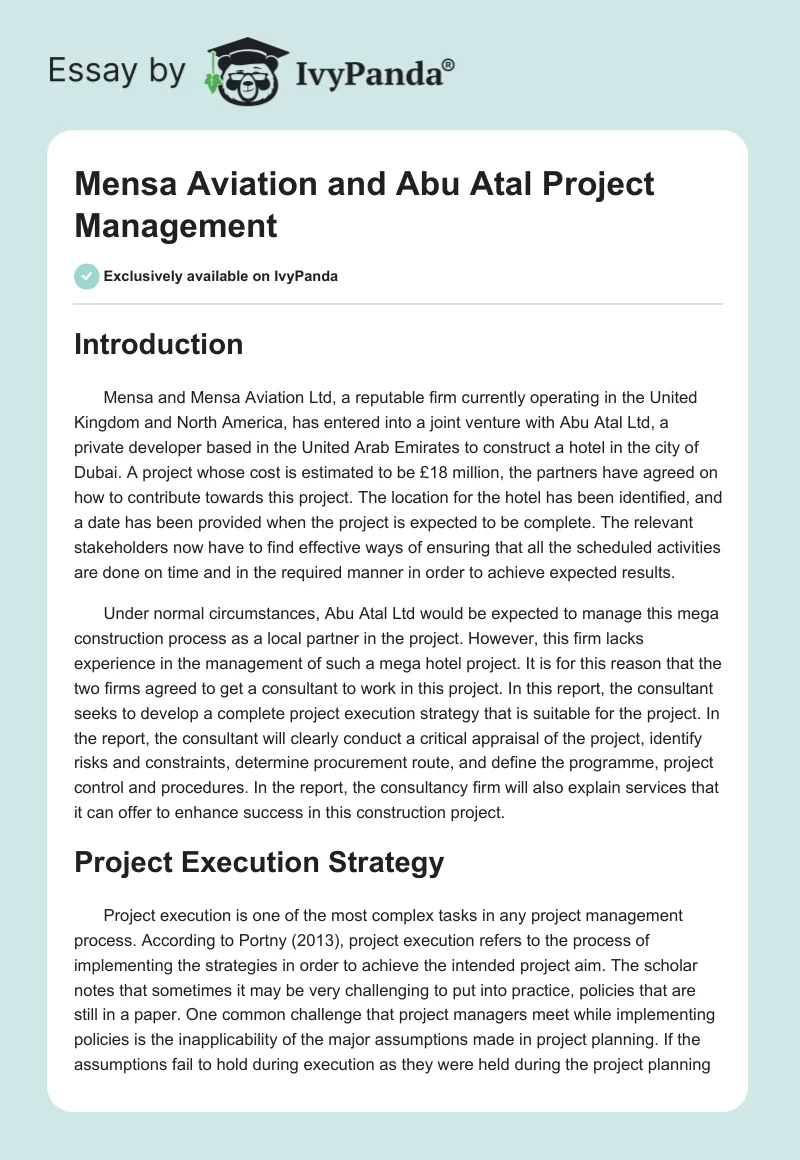 Mensa Aviation and Abu Atal Project Management. Page 1