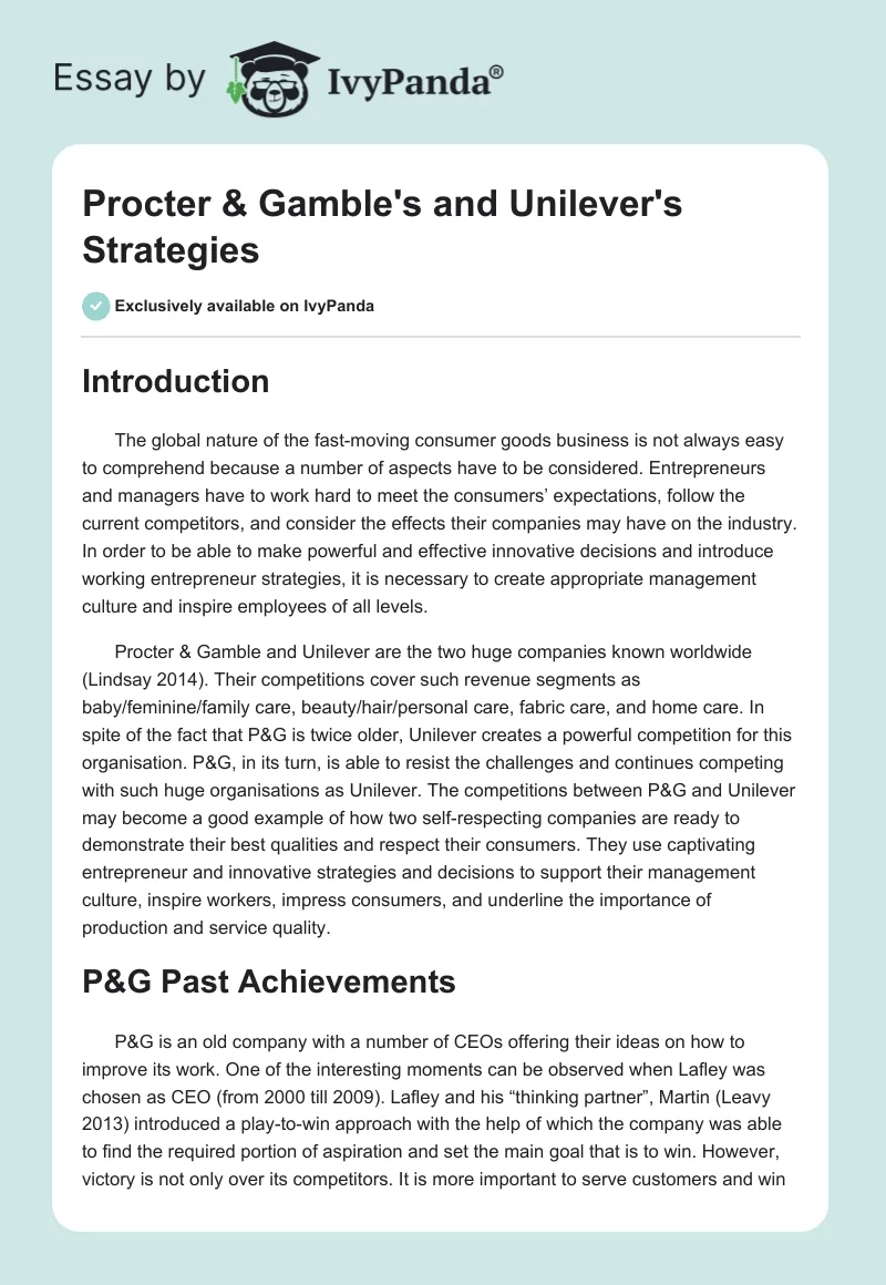 Procter & Gamble's and Unilever's Strategies. Page 1