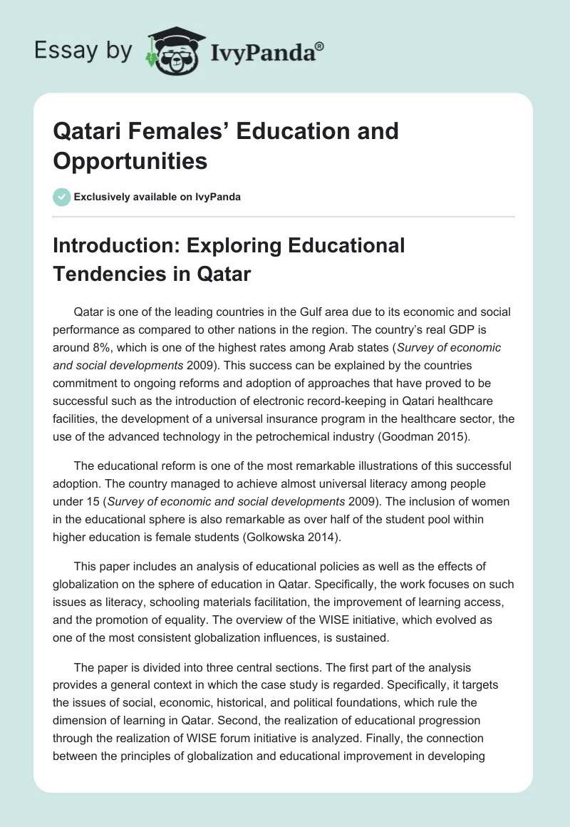 Qatari Females’ Education and Opportunities. Page 1