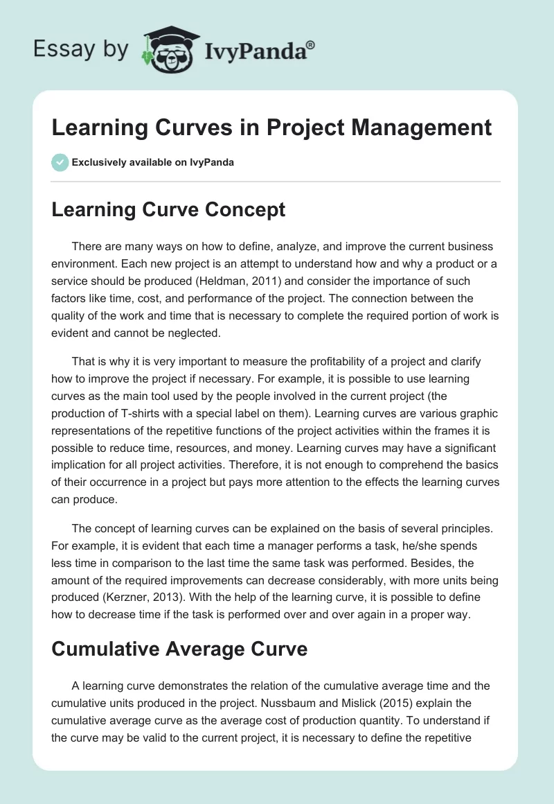 Learning Curves in Project Management. Page 1