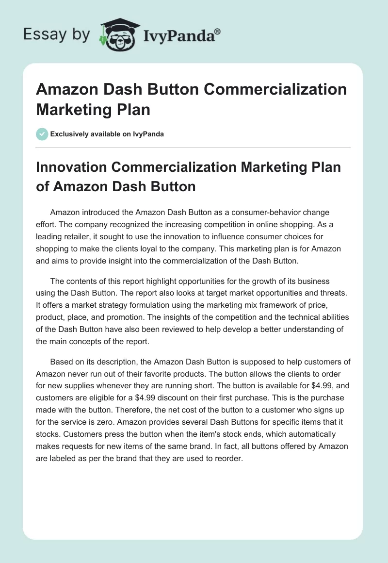 Amazon Dash Button Commercialization Marketing Plan. Page 1