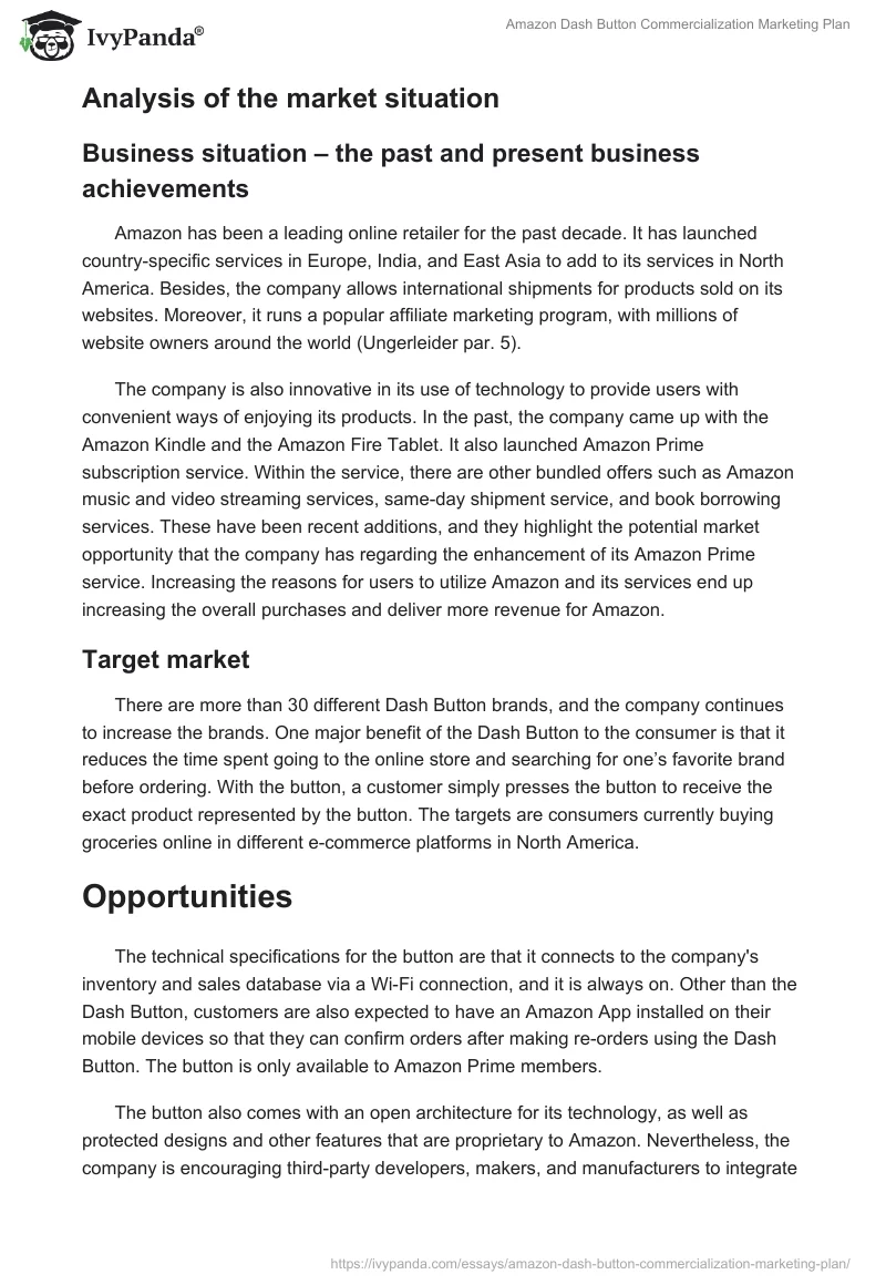 Amazon Dash Button Commercialization Marketing Plan. Page 2