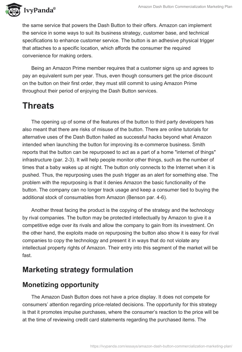 Amazon Dash Button Commercialization Marketing Plan. Page 3