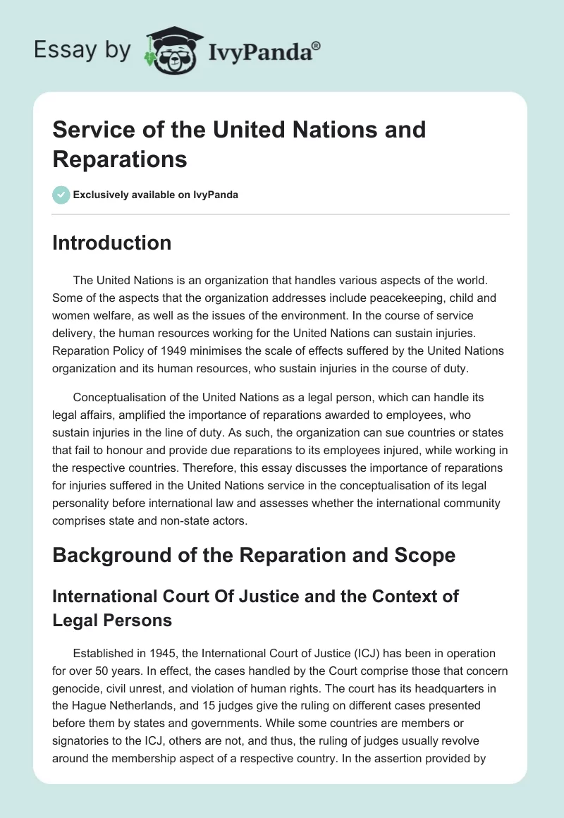 Service of the United Nations and Reparations. Page 1