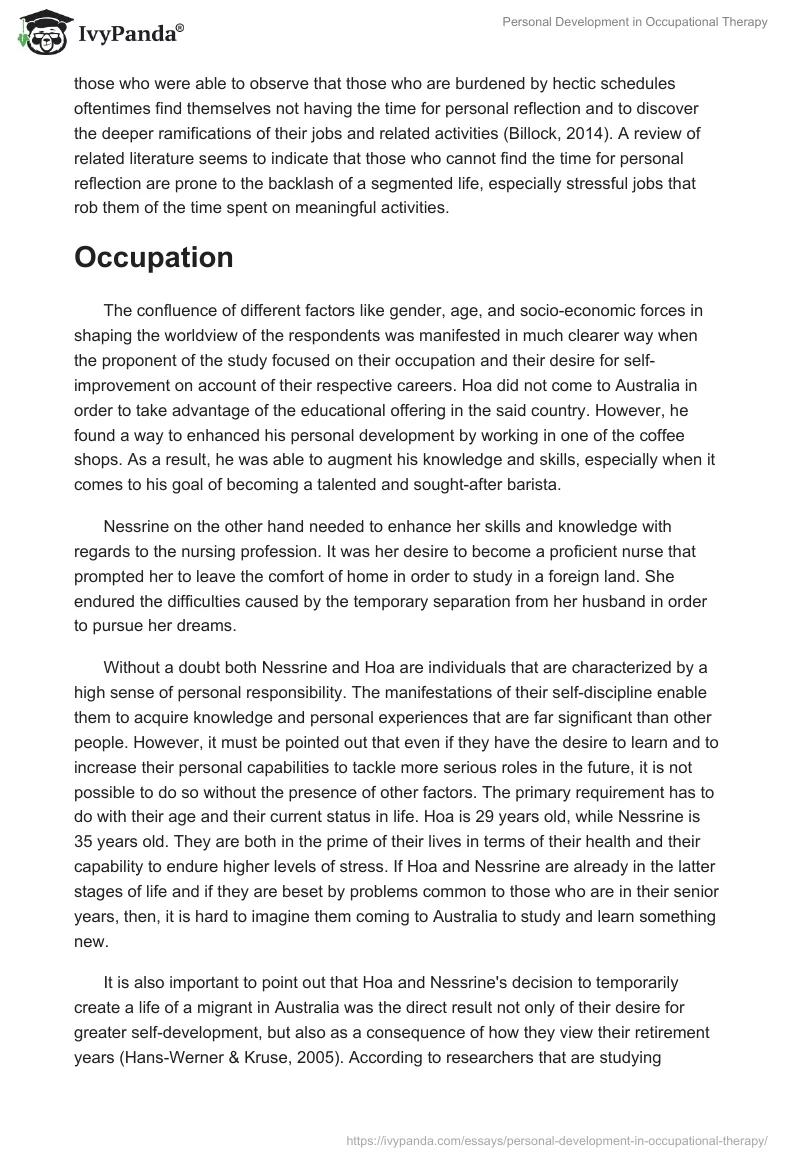 Personal Development in Occupational Therapy. Page 5
