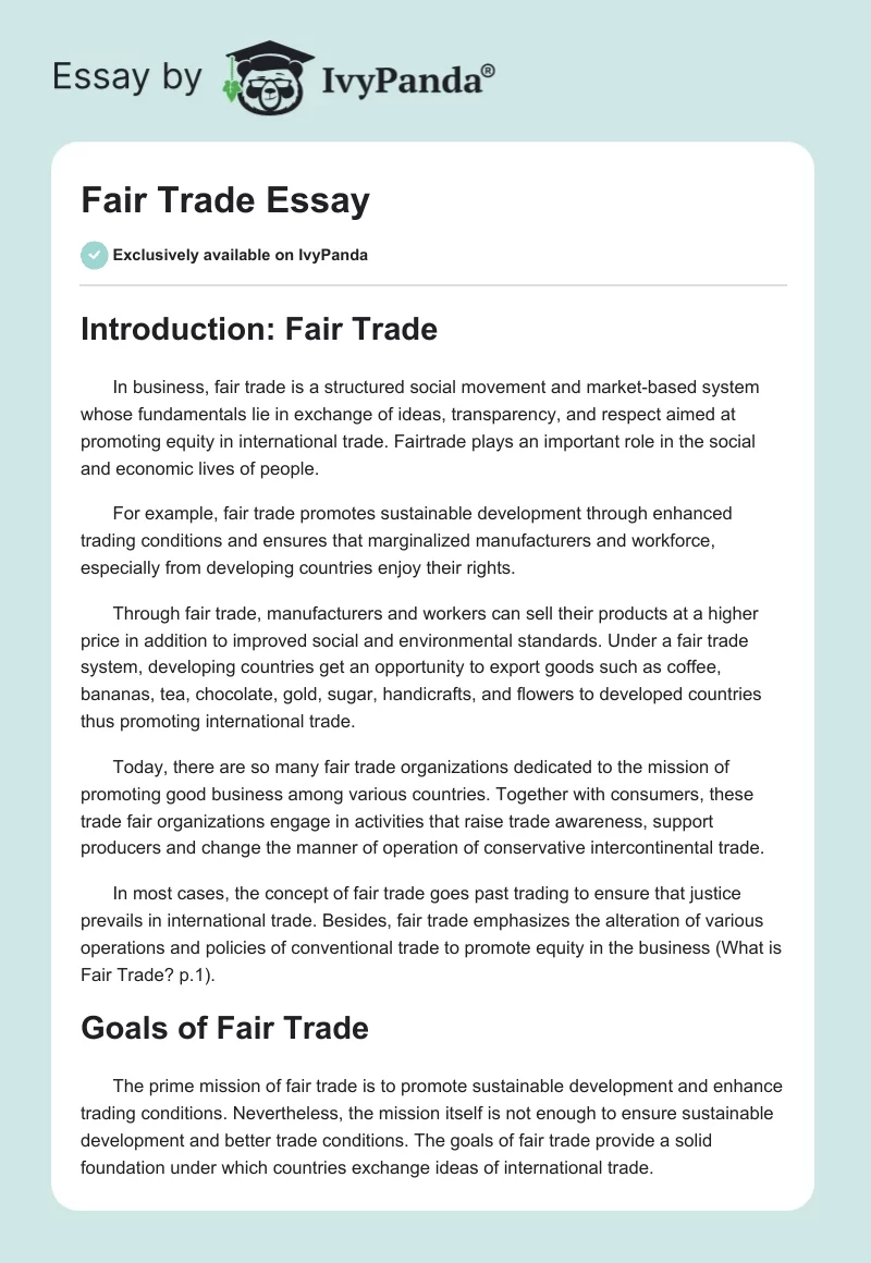 Fair Trade Essay. Page 1